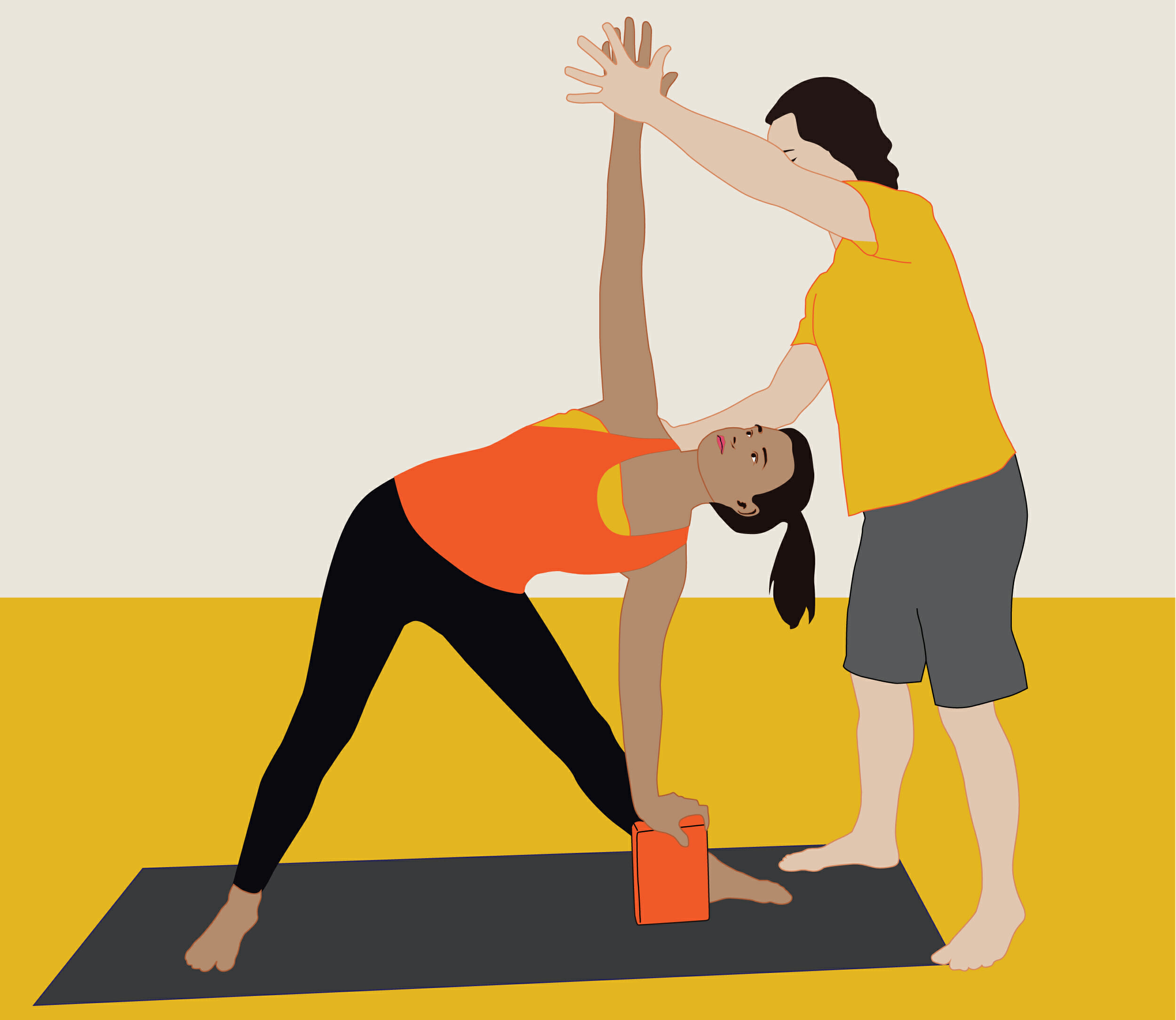 Illustration of yoga teacher and student