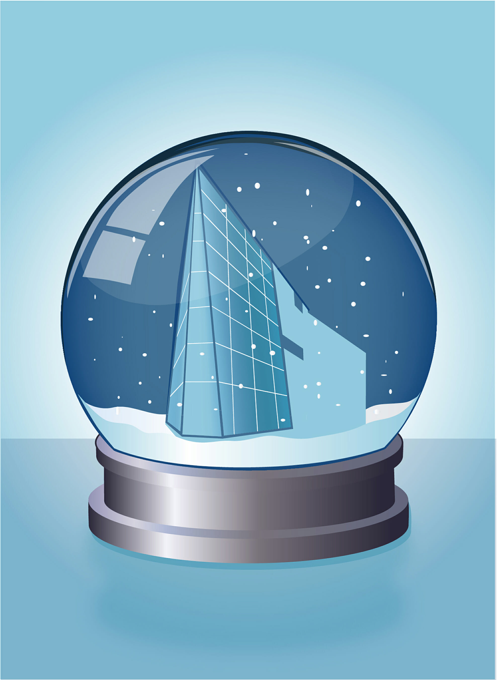 Illustration of museum building inside a snow globe