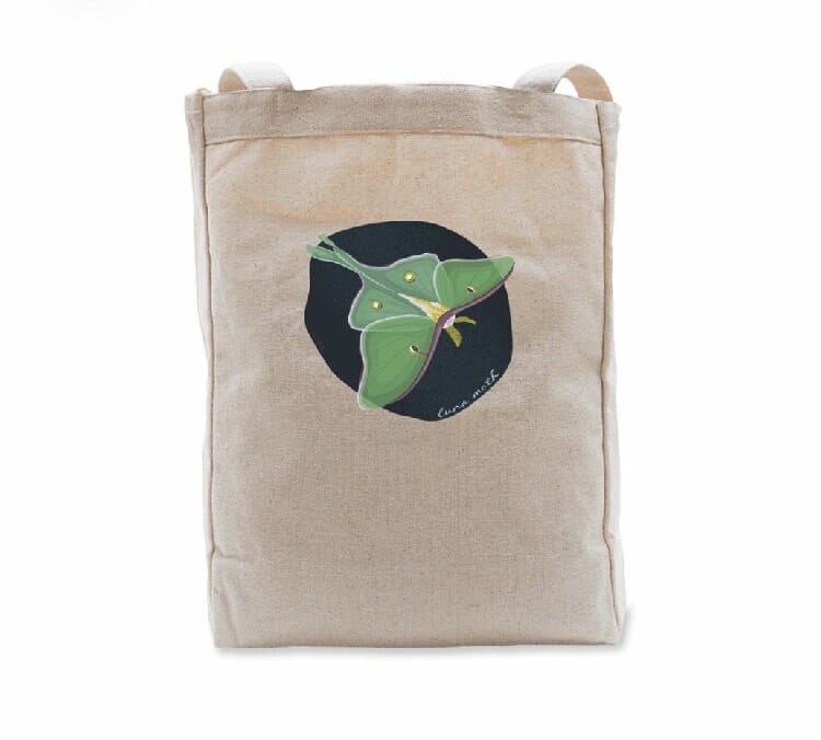 Canvas bag with luna moth illustration