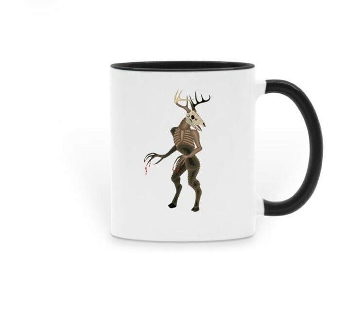 White mug with wendigo illustration