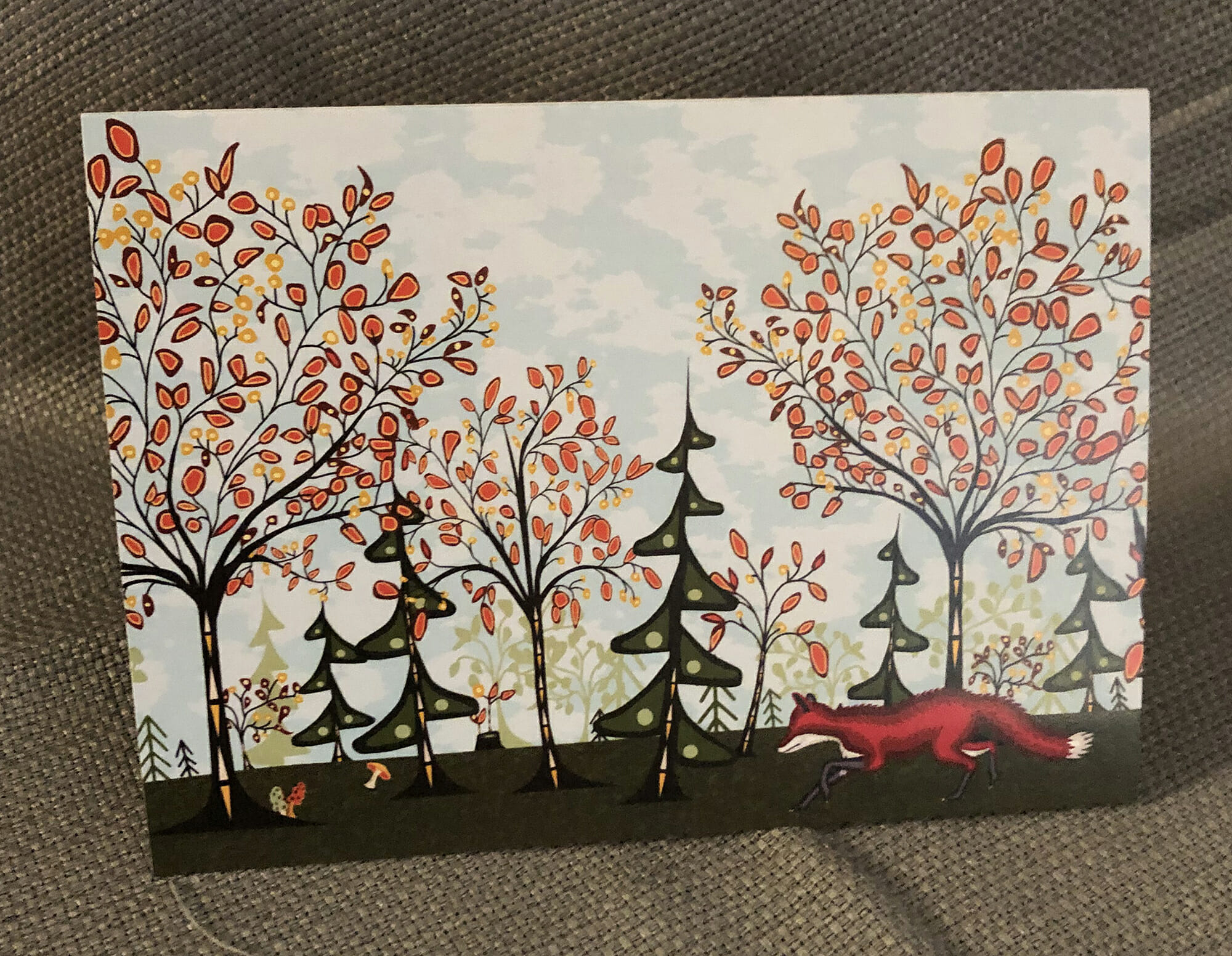 Fox in the forest illustration on a notecard