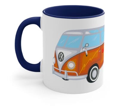 Photo of coffee mug with Land Back van illustration